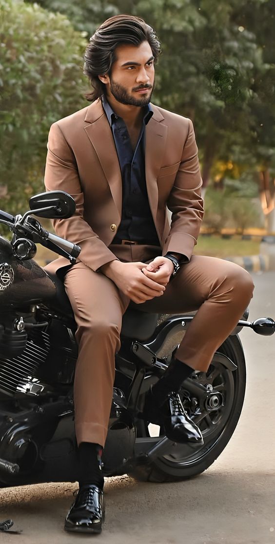 Tan Suit with Black Shirt and Accessories 